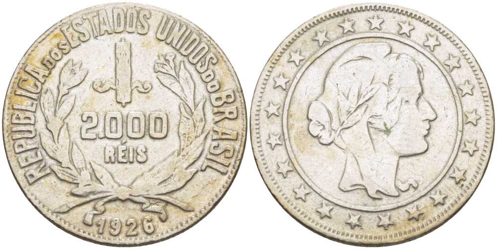 Бразилия 2000 рейс 1926 голова Свободы вправо KM 526 серебро 98-831