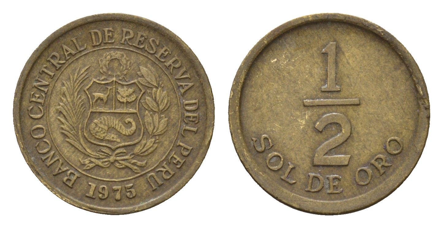 Перу 1/2 соль 1975 KM 265 латунь 4674-1069