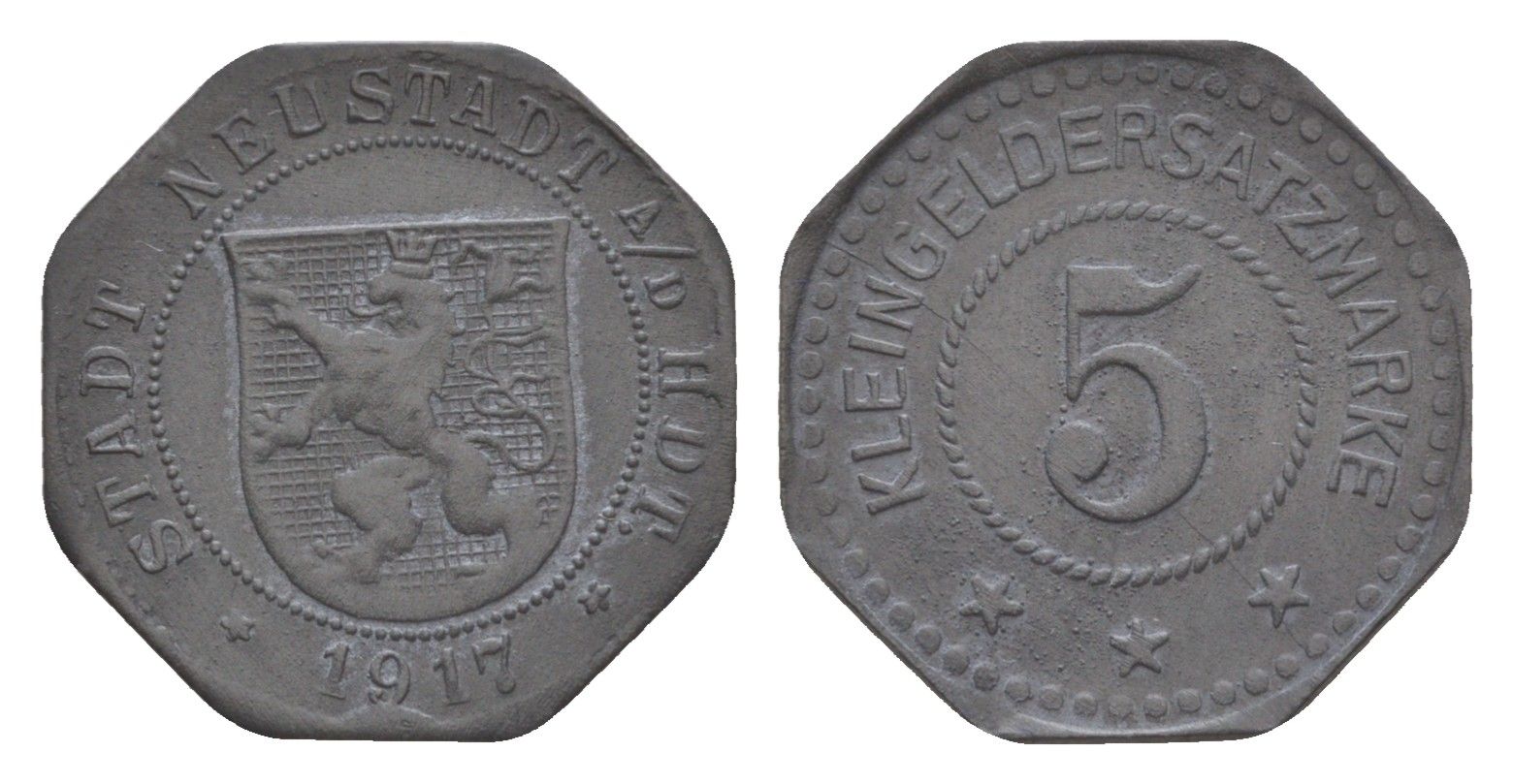 Нойштадт 5 пфеннигов 1917 Funck 374.1, Men18 23348.1 цинк 4639-141