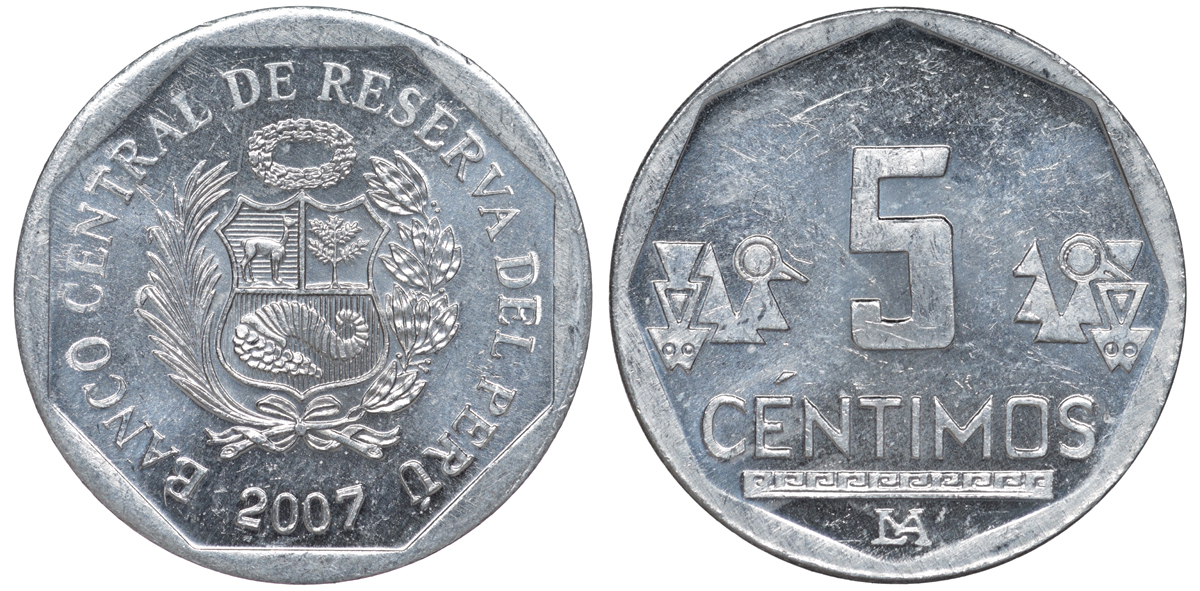 Перу 5 сентимо 2007 LIMA KM 304.4a алюминий aUNC 4189-964