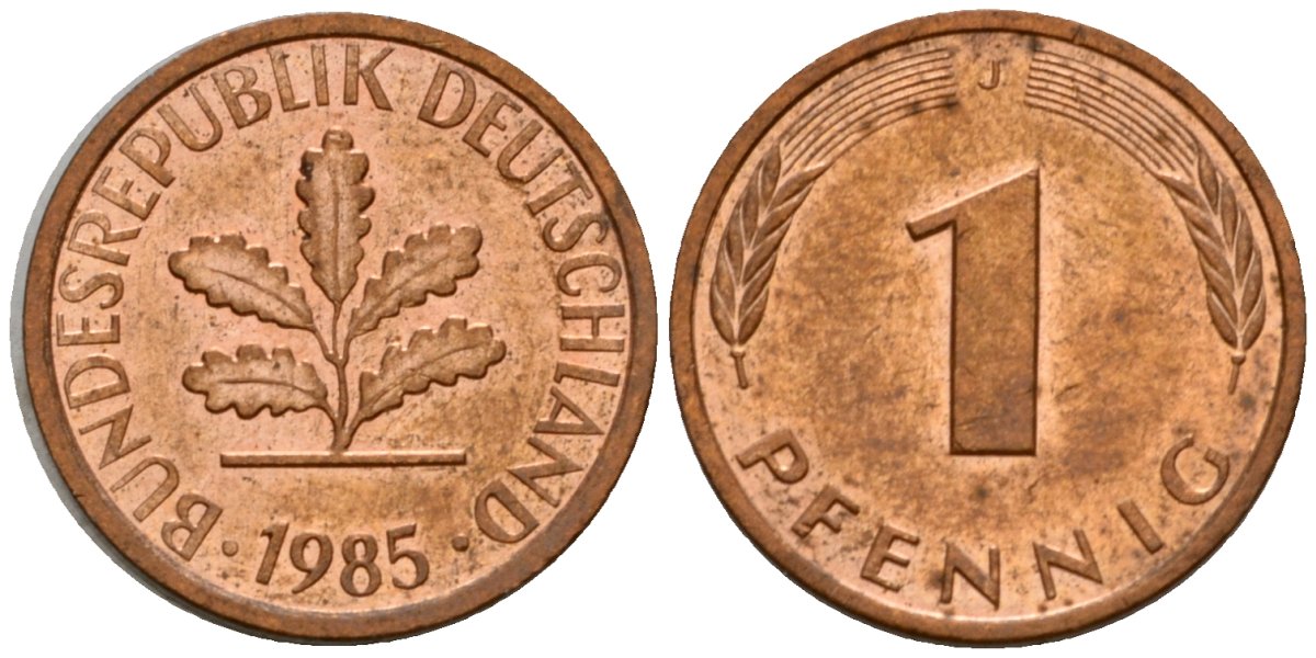 ФРГ 1 пфенниг 1985 J KM 105, J.380 сталь плакированная медью 4602-765