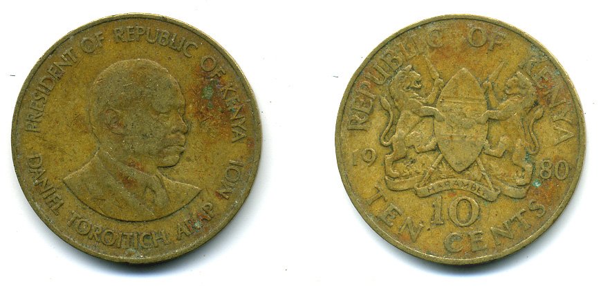 Кения 10 центов 1980 Дэниэл арап Мои KM 18 никель латунь 57-344