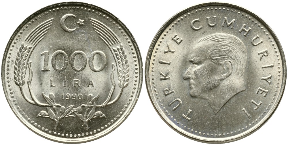 Турция 1000 лир 1990 Кемаль Ататюрк KM 997 медь никель цинк 4541-452