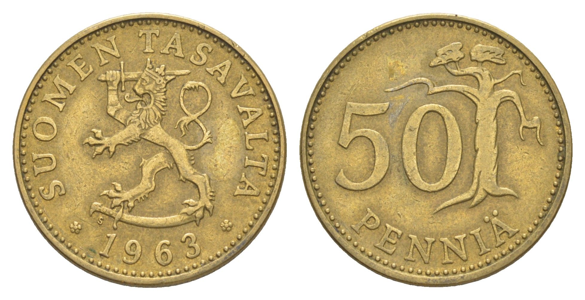 Финляндия 50 пенни 1963 KM 48 алюминиевая бронза 4525-1023