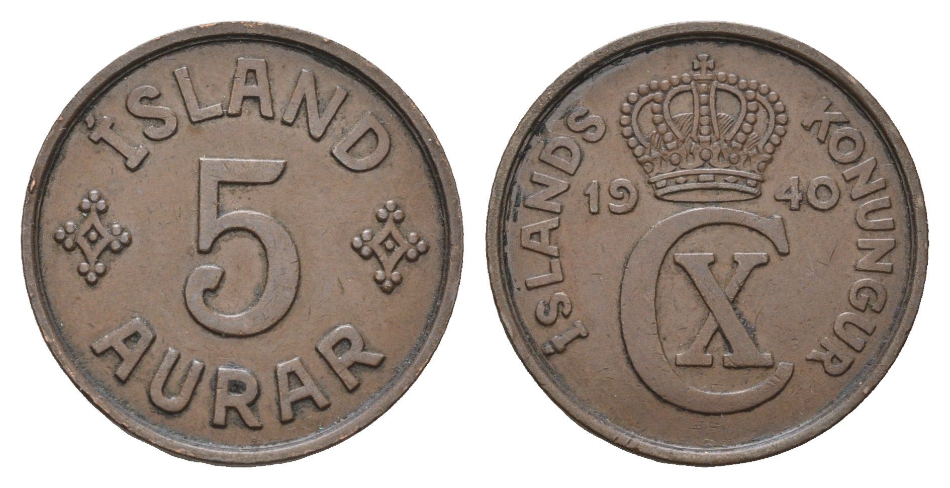 Исландия 5 эйре 1940 KM 7 бронза 4652-1224