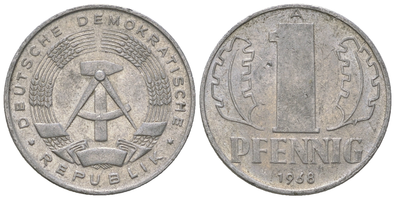ГДР 1 пфенниг 1968 А КМ 8.1 алюминий 4651-1114