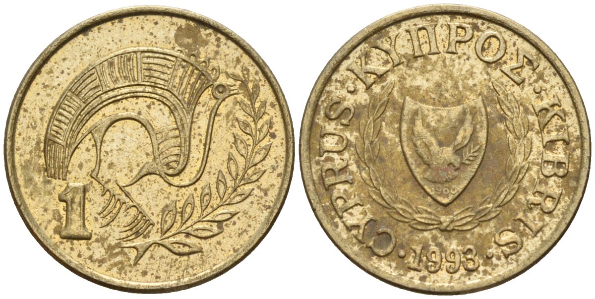 Кипр 1 цент 1993 KM 53.3 никель латунь 4174-1144
