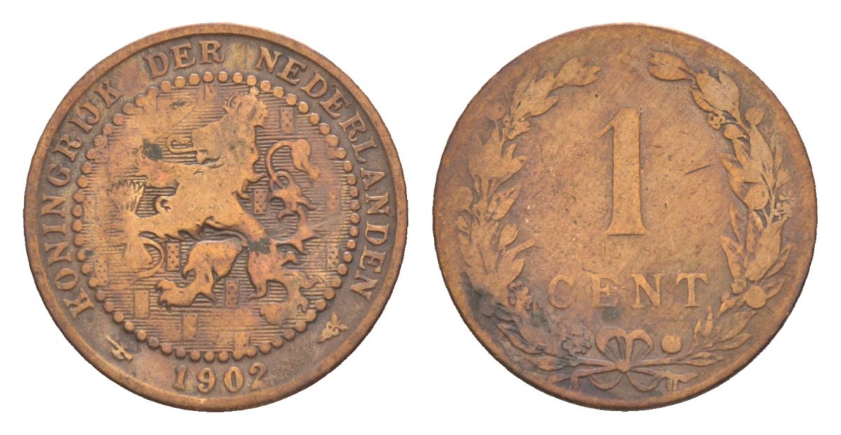 Нидерланды 1 цент 1902 Вильгельмина (1890-1948) KM 132 бронза 73-148
