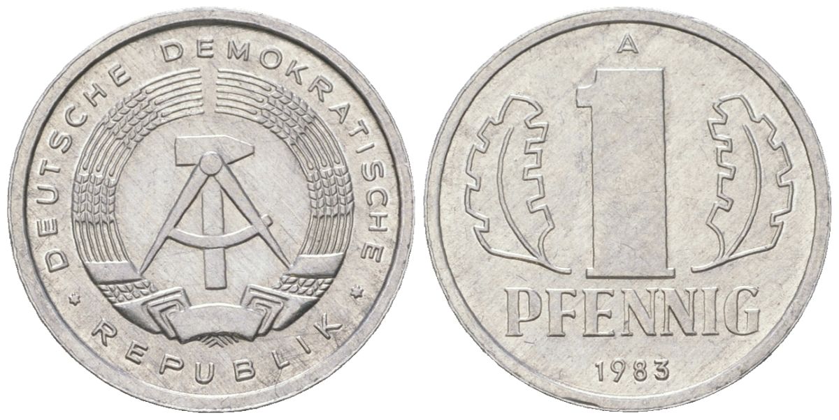 ГДР 1 пфенниг 1983 A KM 8.2 алюминий aUNC 201-621