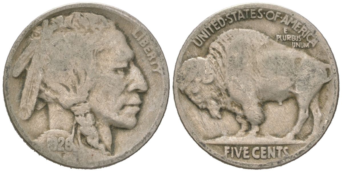 США 5 центов 1926 индеец, бизон KM 134 медно-никель 4614-1112