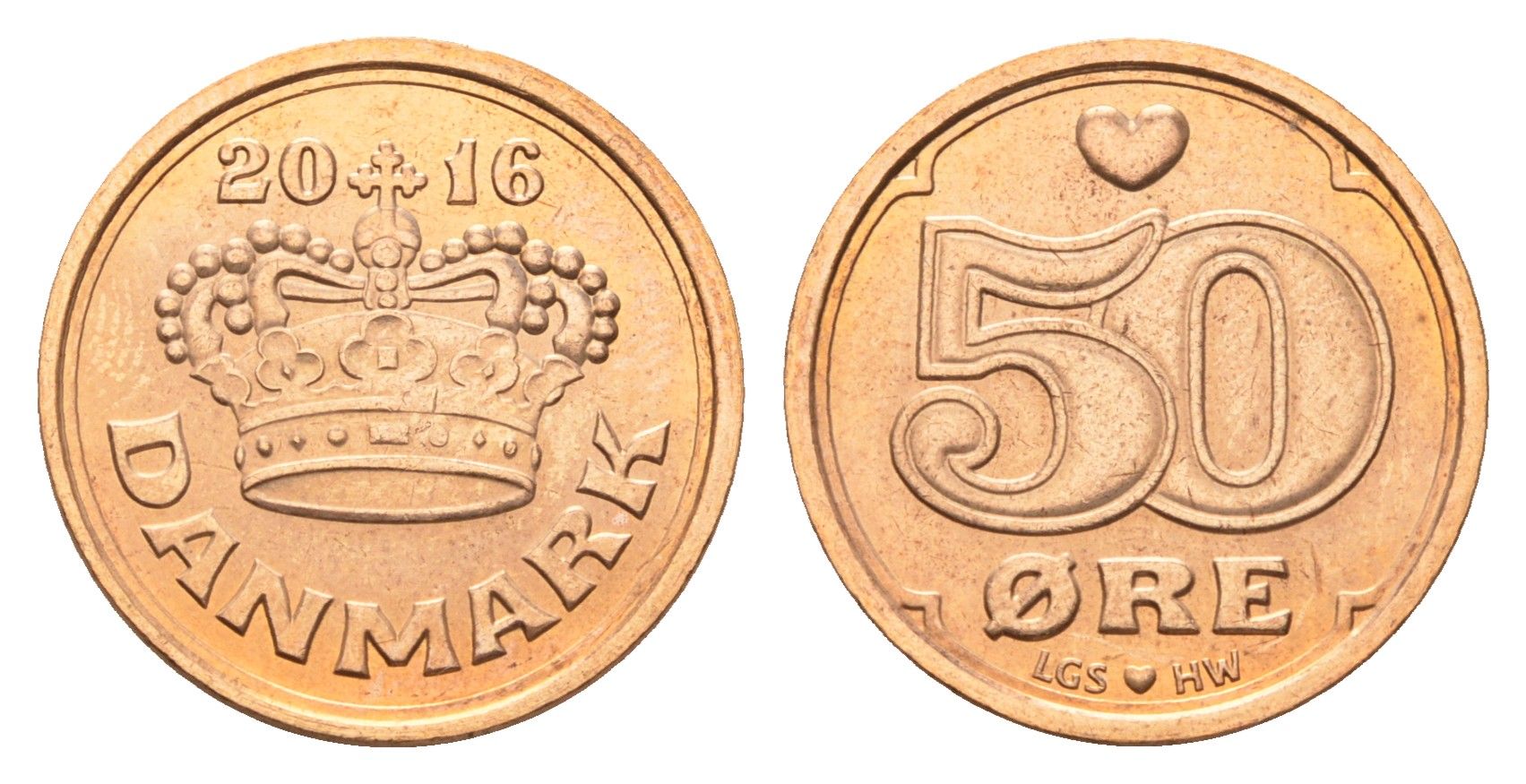 Дания 50 эре 2016 Маргрете II (1972-2024) KM 866 бронза UNC 75-437