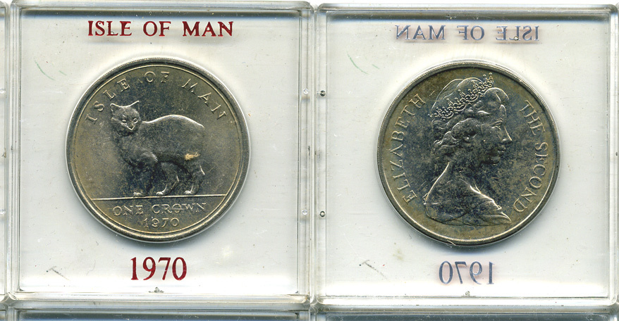 Остров Мэн 1 крона 1970 кошка Мэна, в оригинальной пластиковой коробке KM 18 медно-никель UNC 6-6-1-41
