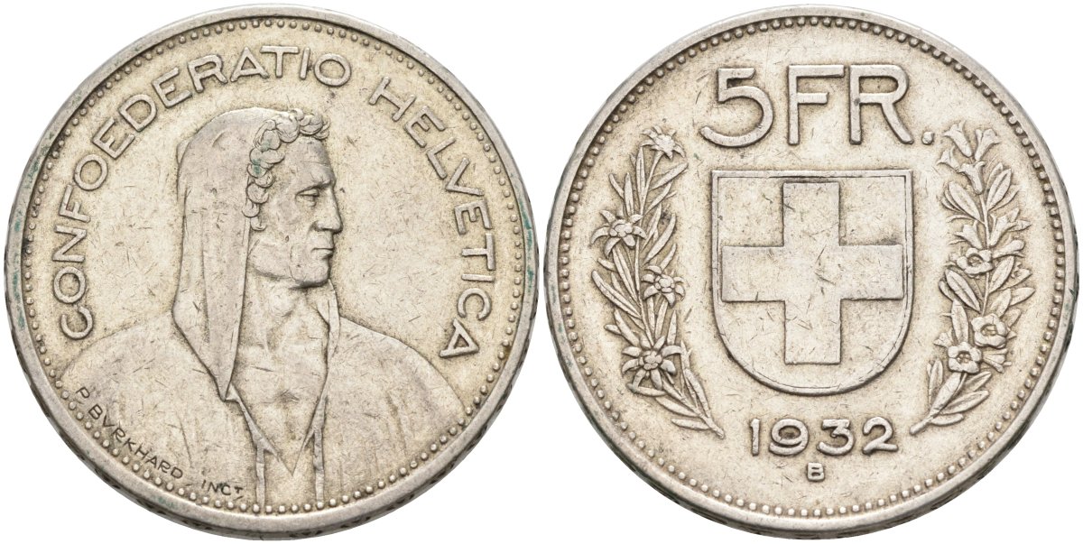 Швейцария 5 франков 1932 В KM 40 серебро 88-1012