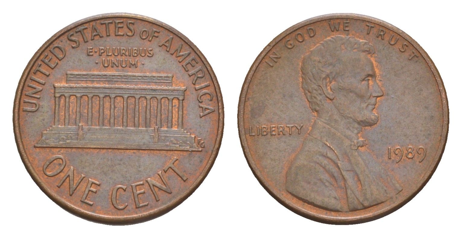 США 1 цент 1989 Авраам Линкольн KM 201b цинк плакированная медью 4649-1244