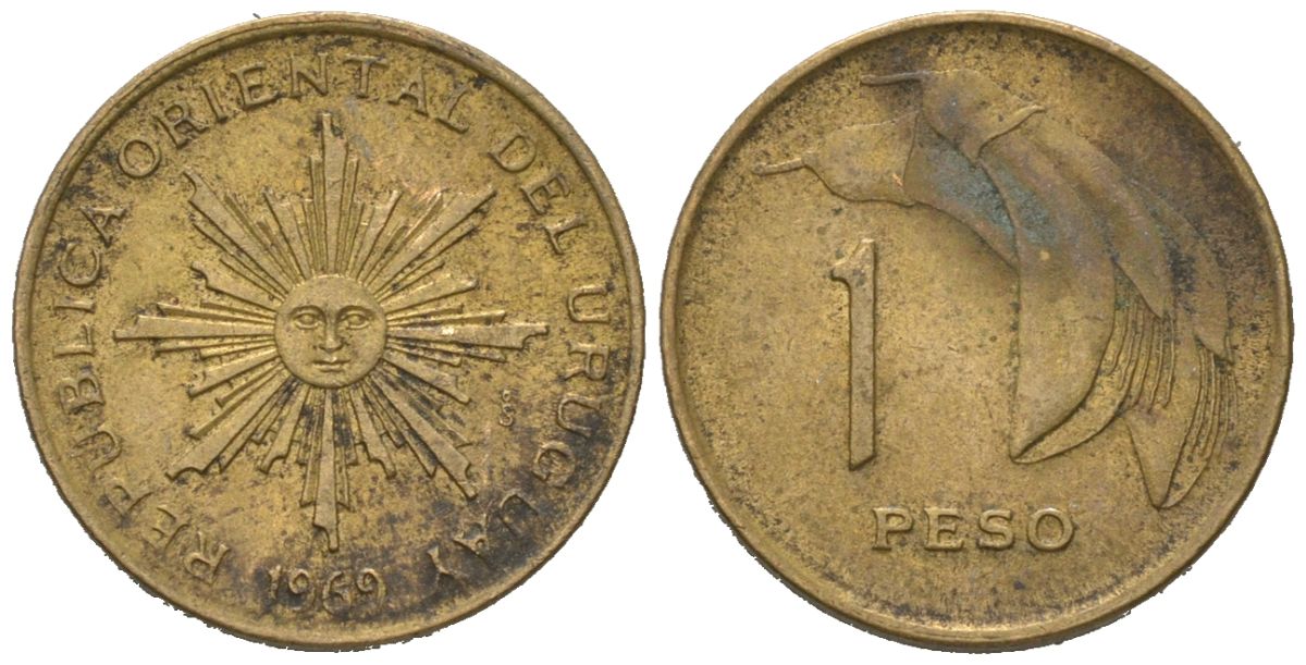Уругвай 1 песо 1969 KM 52 алюминиевая бронза aUNC 4618-636