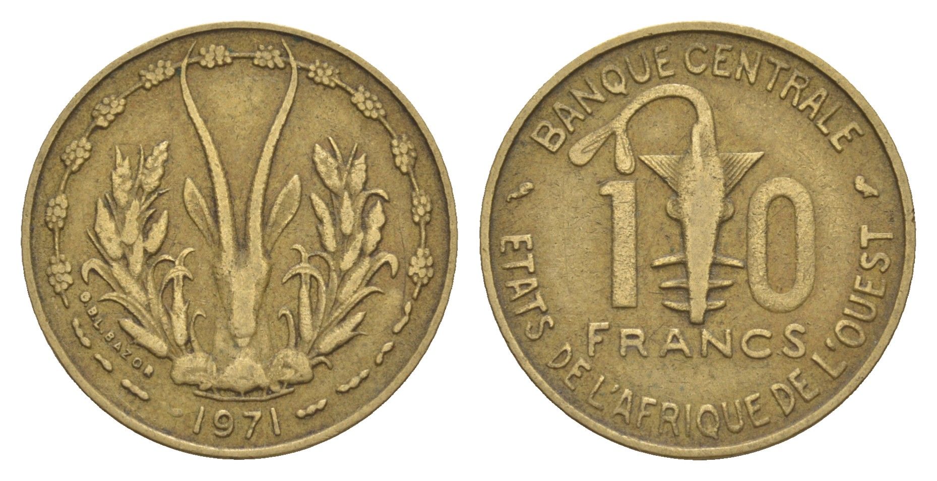 Западная Африка (BCEAO) 10 франков 1971 KM 1a медь алюминий никель 4656-834