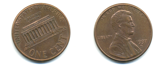 США 1 ЦЕНТ 1997 D ЛИНКОЛЬН KM 201b цинк плакированный медью 86-335