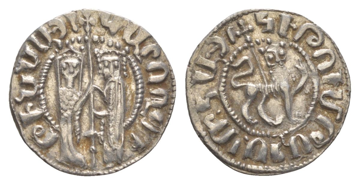 Киликийская Армения трам 1226-1271 Хетум I и царица Забель, держат крест/лев с патриаршим крестом  серебро    1516-633