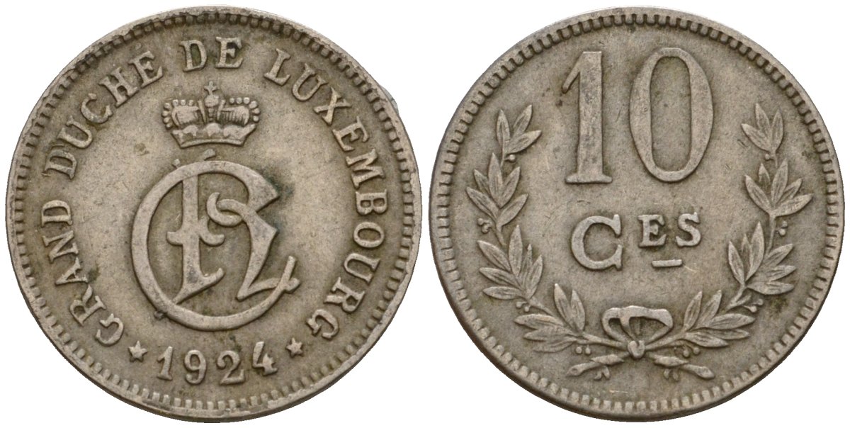 Люксембург 10 сантимов 1924 Шарлотта (1918-1964) KM 34 медно-никель 4575-1255