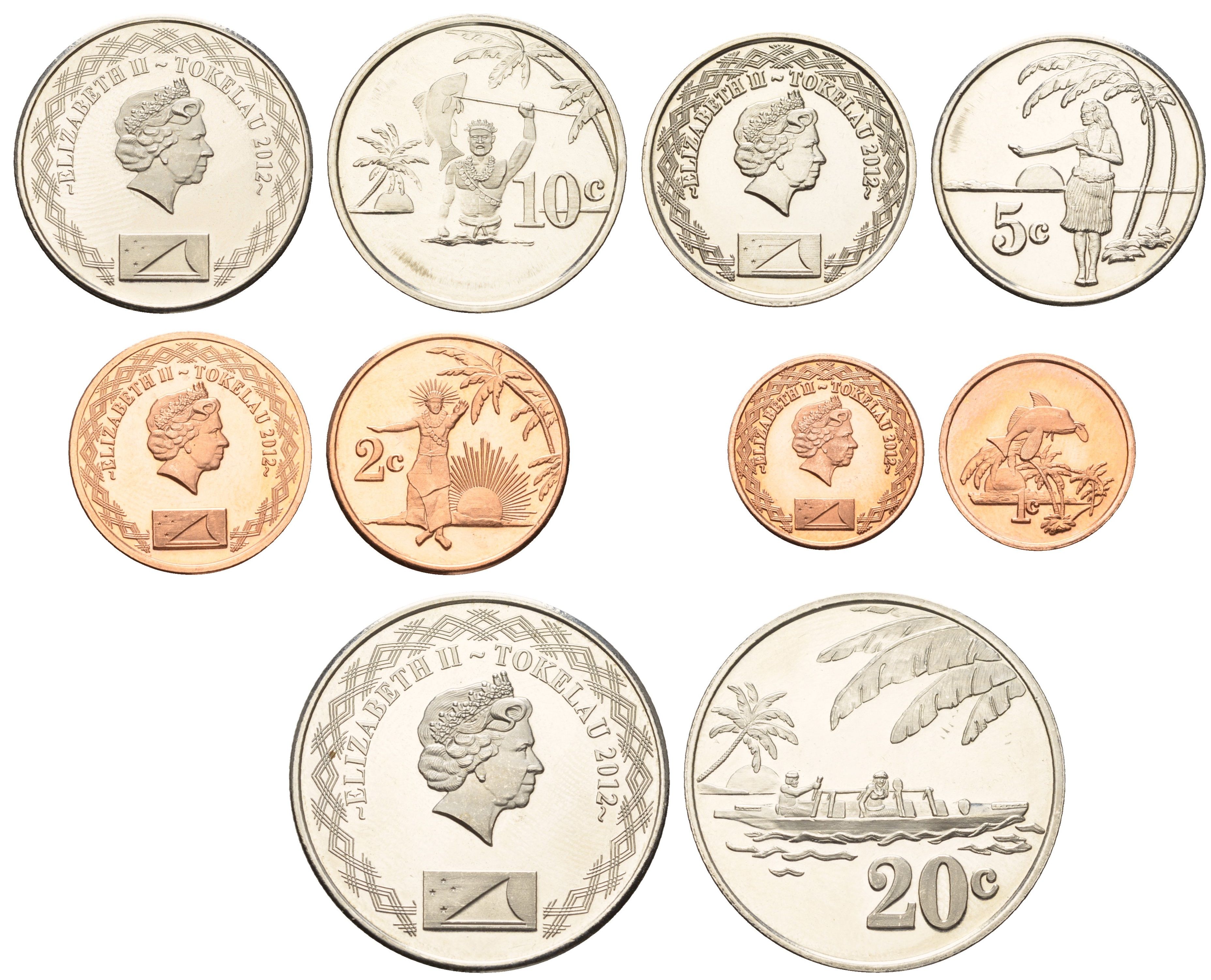 Токелау годовой набор из 5 монет (1, 2, 5, 10 и 20 центов) 2012 год-тип KM 100, 101, 102, 103 и 104 UNC 4672-341-344