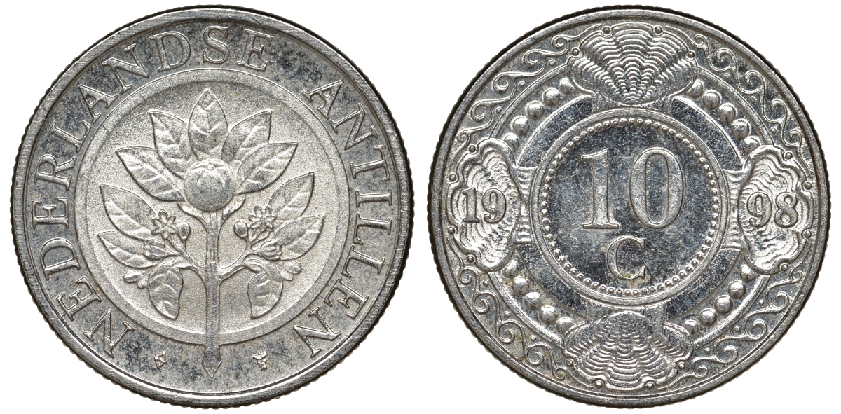 Нидерландские Антилы 10 центов 1998 Беатрикс (1980-2013) KM 34 никель плакированный сталью UNC 51-826