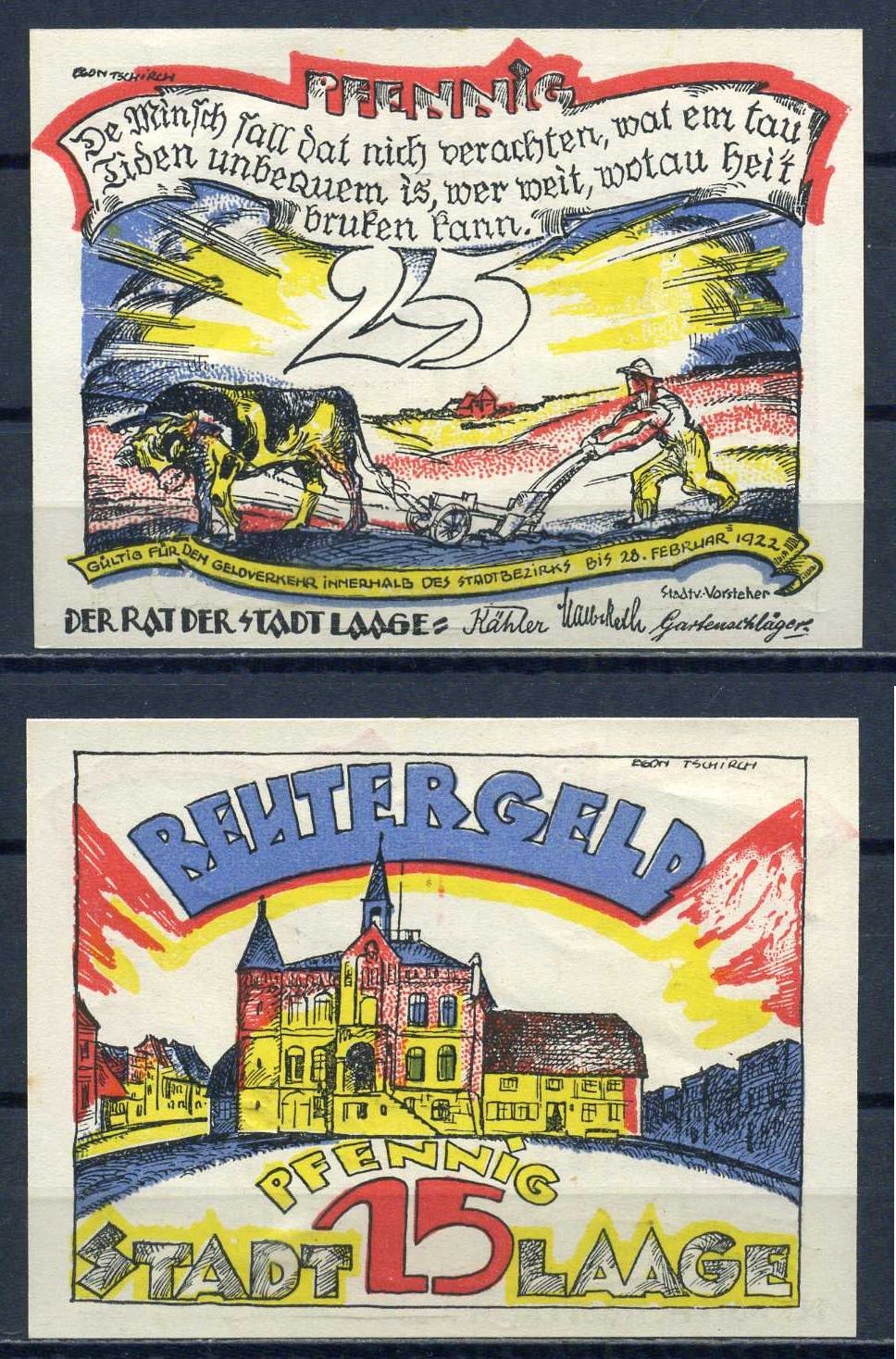 Лаге (Мекленбург-Шверин, Германия) 25 пфеннигов 1922 бумага 7556-40-4-1