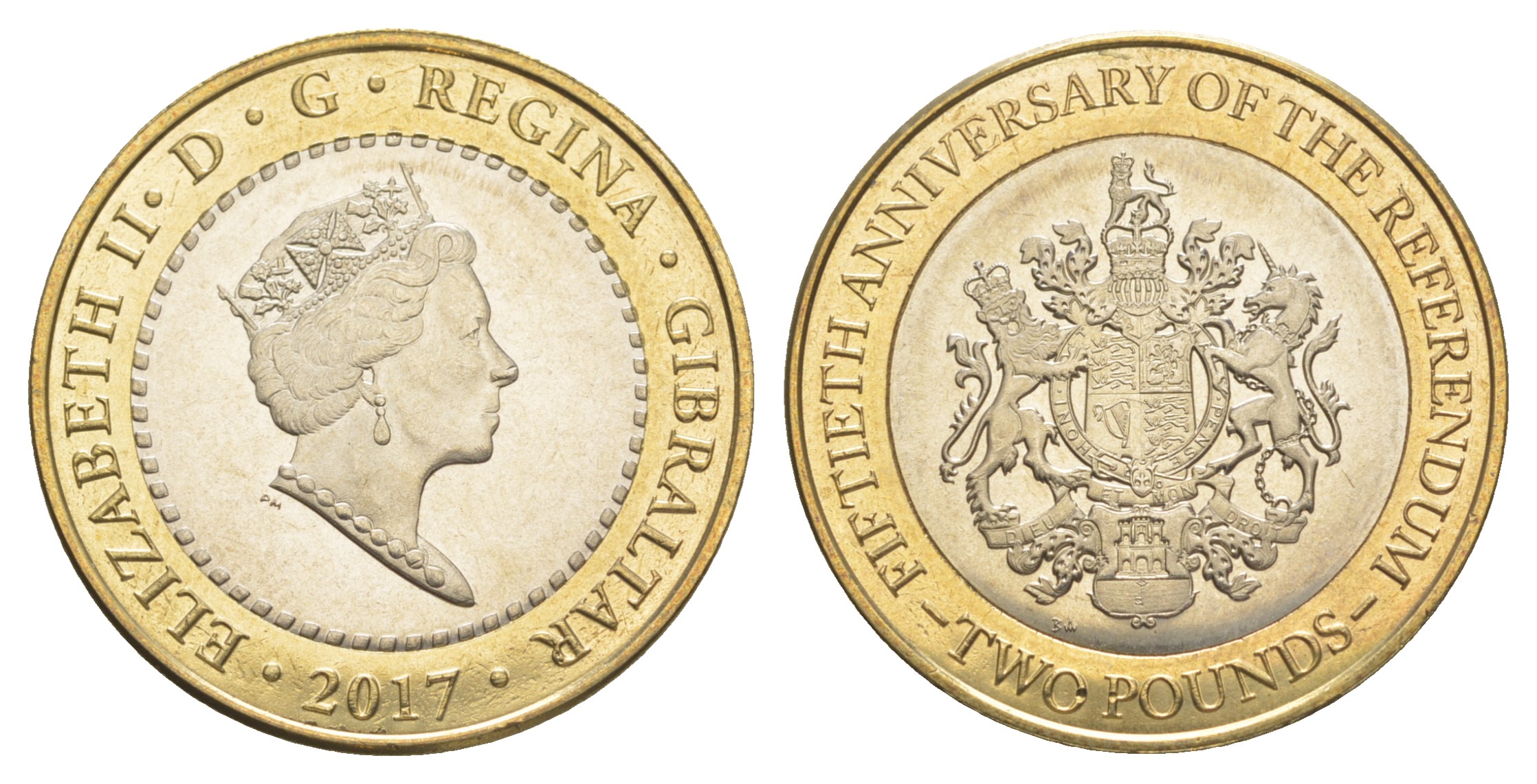 Гибралтар 2 фунта 2017 50 лет референдума, Елизавета II (1953-2023) KM 1591 биметалл  UNC  M66-07