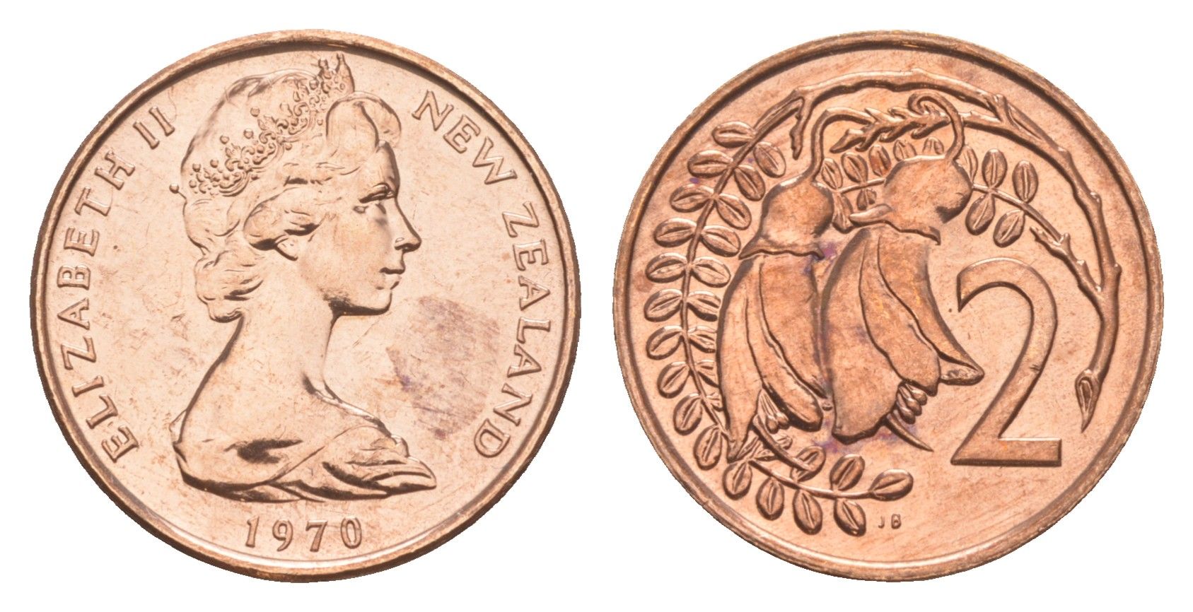 Новая Зеландия 2 цента 1970 тираж 30.000 экземпляров KM 32 бронза BU 4651-159