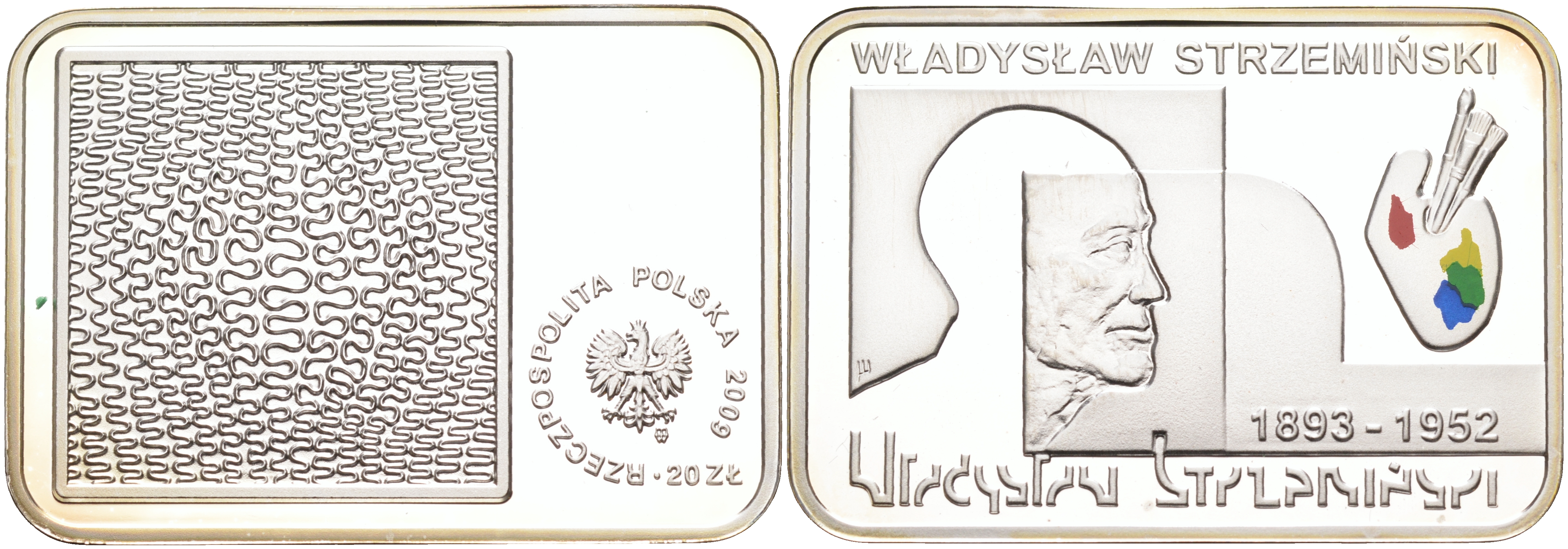 Польша 20 злотых 2009 Польские художники XIX-XX вв. Владислав Стржеминский, цветная эмаль KM 706 серебро PROOF 1069-2-42