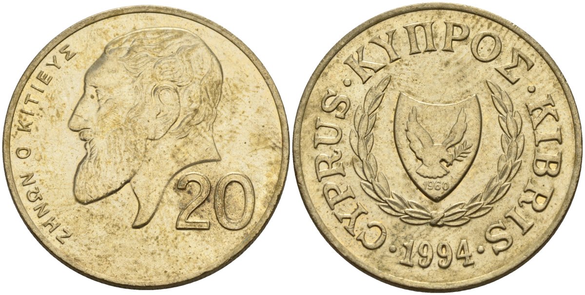 Кипр 20 центов 1994 KM 62.2 никель латунь 4140-842