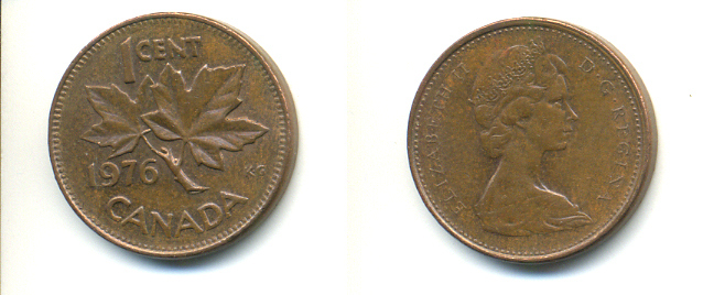 Канада 1 цент 1976 Елизавета II (1952-2022), кленовый лист KM 59.1 бронза 177-1346