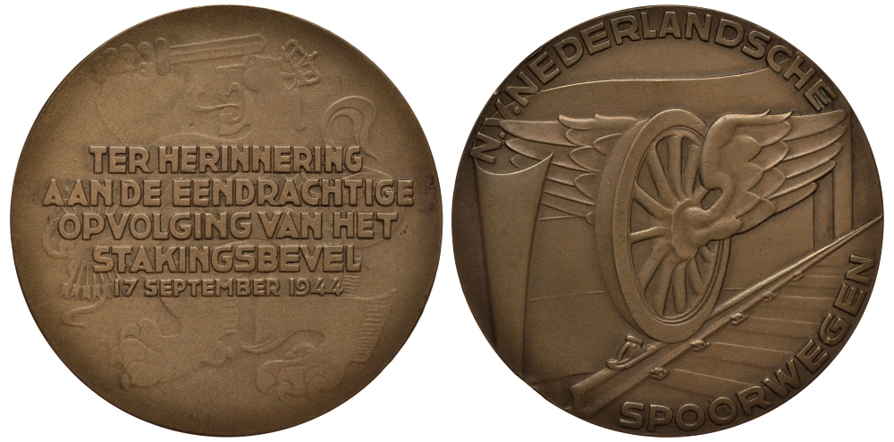 НИДЕРЛАНДЫ МЕДАЛЬ 1970-ые ЖЕЛЕЗНЫЕ ДОРОГИ, 50 мм, 49,1 гр бронза UNC 1082-5-23