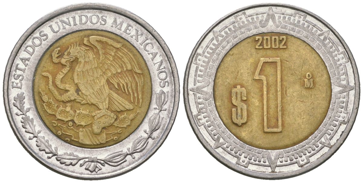 Мексика 1 песо 2002 Mo KM 603 биметалл 4591-155