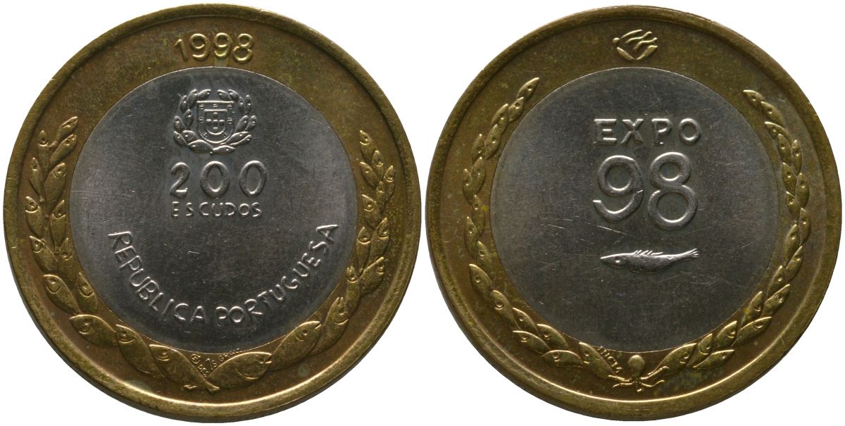 Португалия 200 эскудо 1998 INCM, Международный год океана - ЭКСПО, 1998 KM 706 биметалл aUNC 4583-223