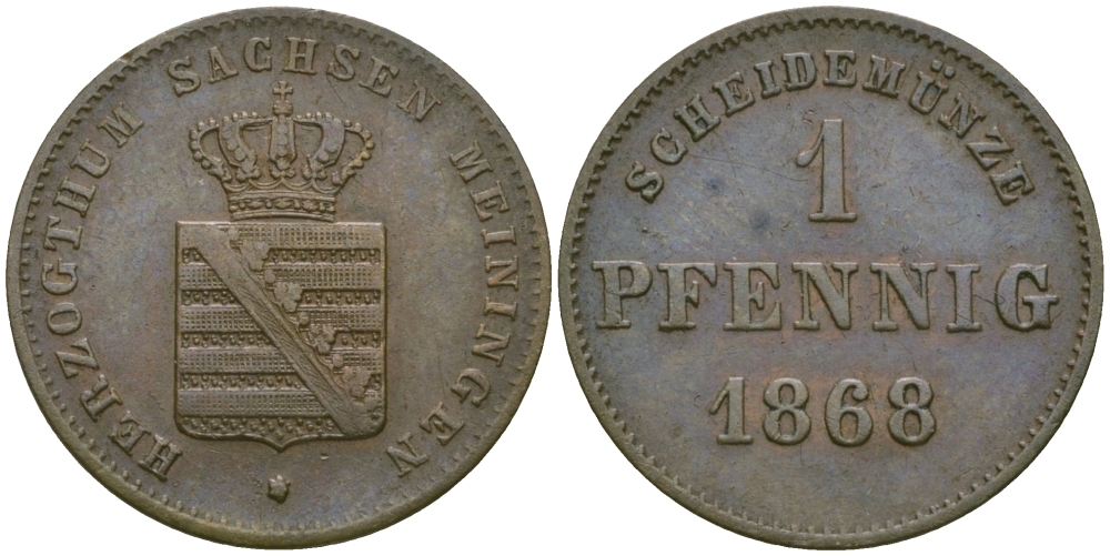 Саксен-Мейнинген 1 пфенниг 1868 Георг II (1866-1914) KM 173 медь 99-632