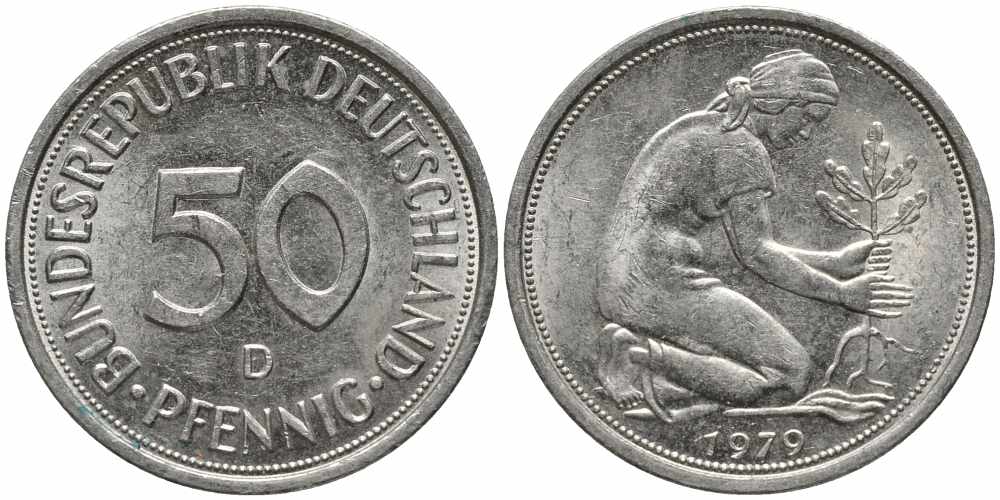 ФРГ 50 ПФЕННИГОВ 1979 D KM 109.1, J. 384 медно-никель 112-162