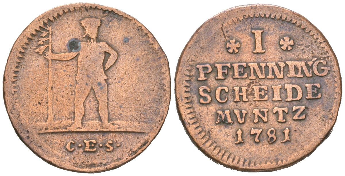 Брауншвейг-Люнебург 1 пфенниг 1781 CES KM 330 медь 4615-313