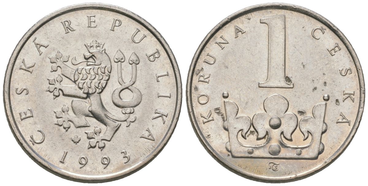 Чехия 1 крона 1993 leaf KM 7 сталь плакированная никелем aUNC 4528-553