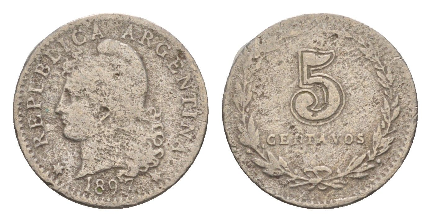 Аргентина 5 сентаво 1897 KM 34 медно-никель 4655-957
