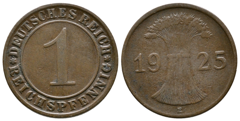ГЕРМАНИЯ 1 РЕЙХСПФЕННИГ 1925 E KM 37, J. 313 бронза 4380-1125
