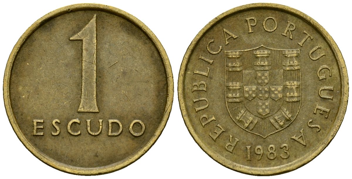Португалия 1 эскудо 1983 KM 614 никель латунь 4164-1131