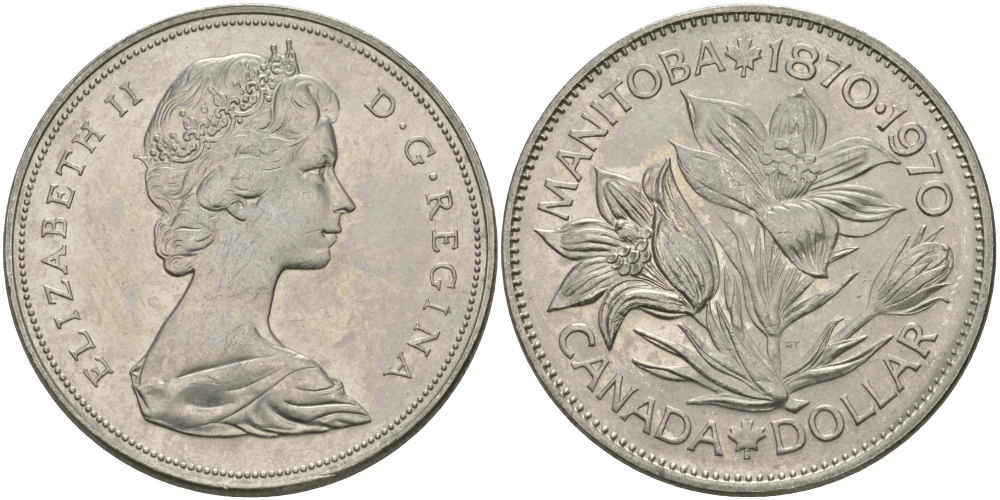Канада 1 доллар 1970 100 лет со дня присоединения провинции Манитоба (1870-1970) KM 78 никель UNC 97-245