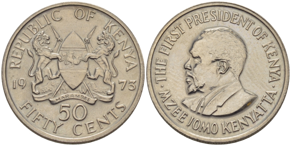 Кения 50 центов 1973 Джомо Кениата KM 13 медно-никель 67-511