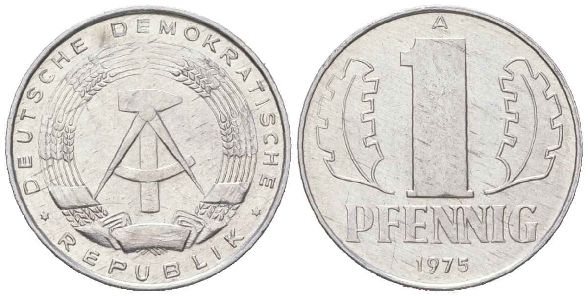 ГДР 1 пфенниг 1975 A KM 8.1 алюминий 201-354