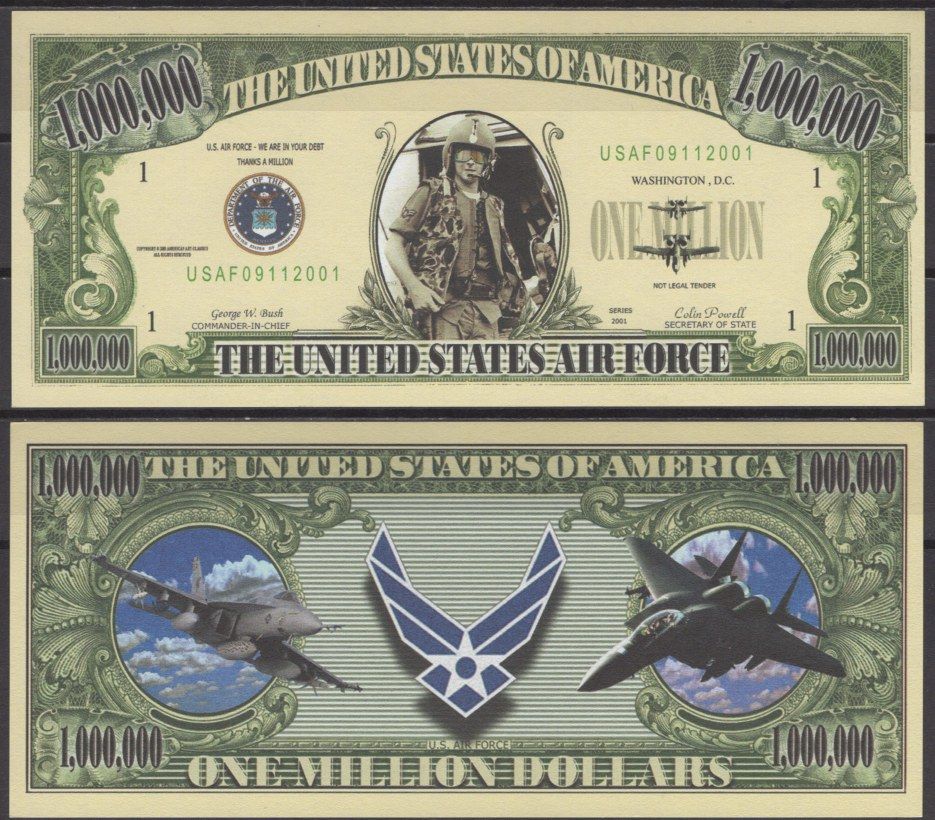 США 1000000 долларов 2001 Военно-воздушные силы США бумага UNC (пресс) 7197-18-1