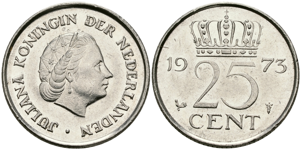 НИДЕРЛАНДЫ 25 ЦЕНТОВ 1973 ЮЛИАНА KM 183 никель 96-231