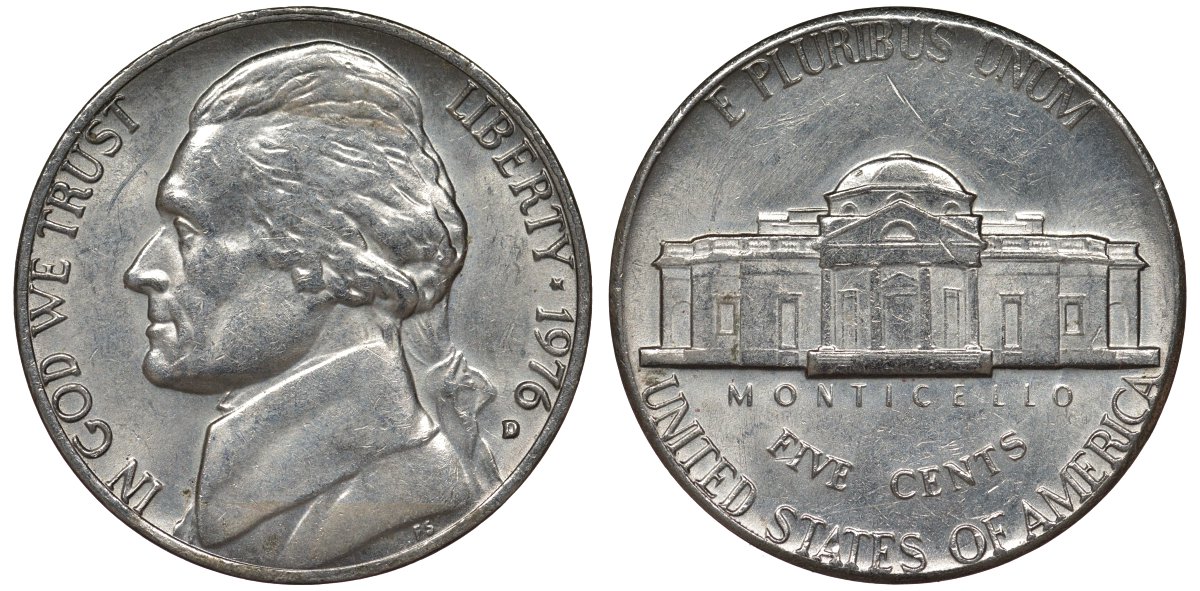 США 5 центов 1976 D, Джеферсон KM А192 медно-никель 4122-234