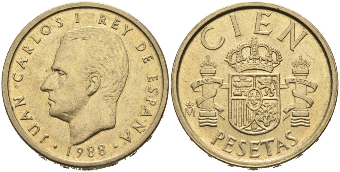 Испания 100 песет 1988 Хуан Карлос I (1975-2014) KM 826 алюминиевая бронза 4571-925