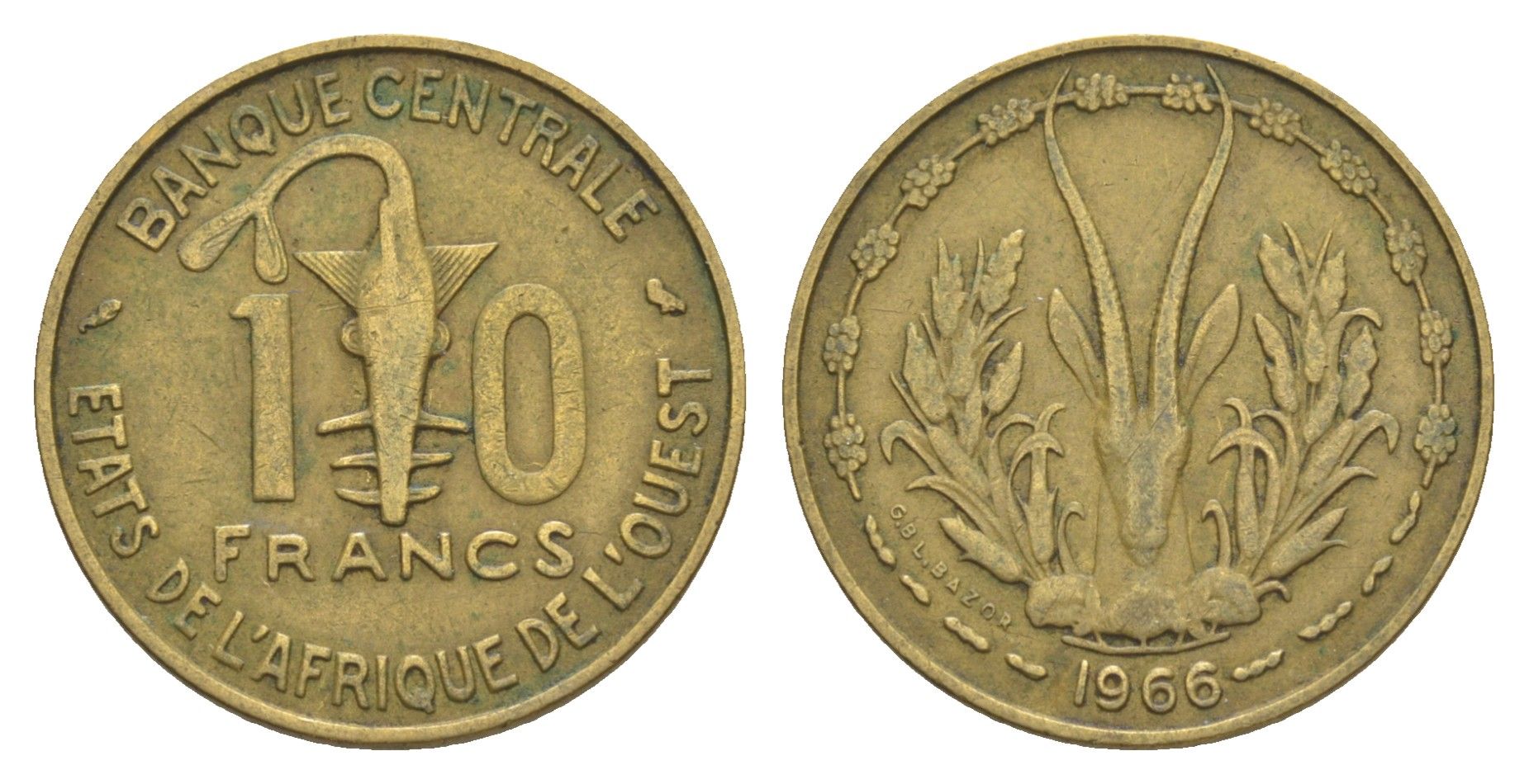 Западная Африка (BCEAO) 10 франков 1966 Центральный банк государств Западной Африки KM 1a медь алюминий никель 4642-227
