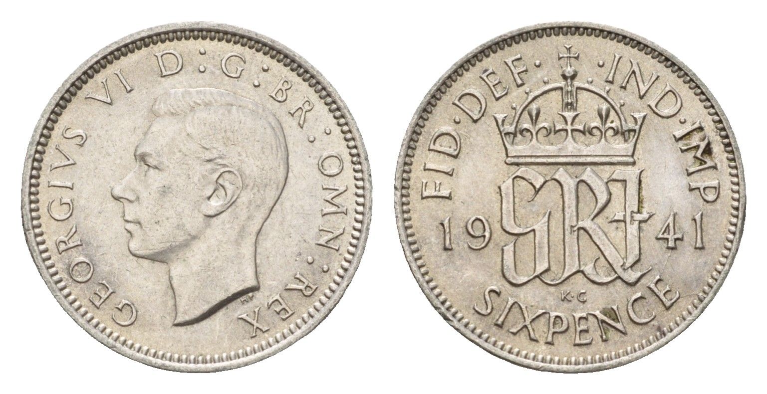 Великобритания 6 пенсов 1941 Георг VI (1936-1952) KM 852, Spink 4084 серебро 4392-1319